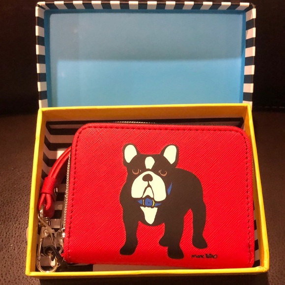 MARC TETRO Full Zip Bull Dog Wristlet CHOICE Red or Black Saffiano Leather NIB - Picture 14 of 17